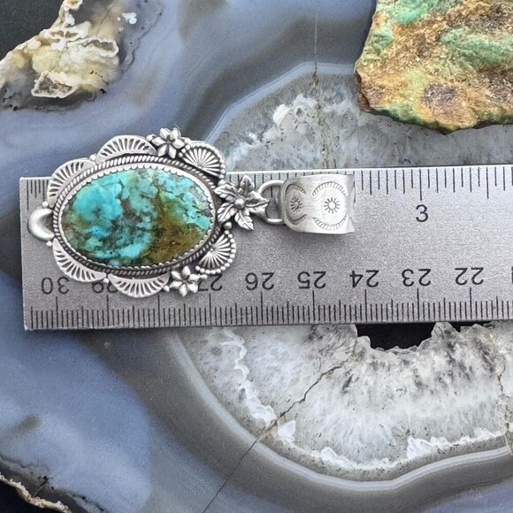 Sterling Silver Southwestern Style Oval Turquoise Decorated Pendant For Women - Picture 10 of 10